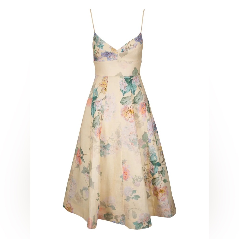 Zimmermann Illuminate Picnic Dress in Lemon Hydrangeas Size 3 AU Floral Linen